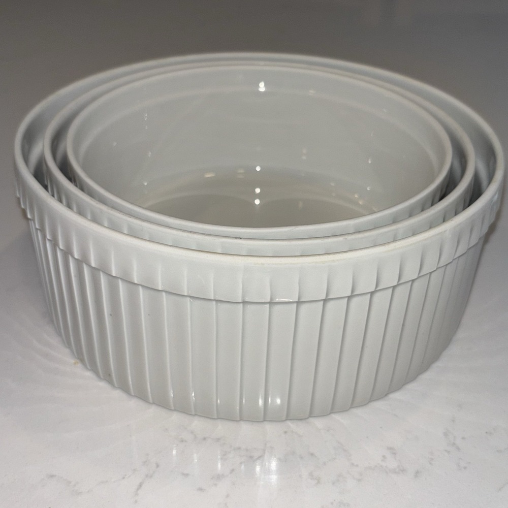 Vintage Set of 3 Pillivuyt France White Porcelain Pleated Soufflé Baking Dishes